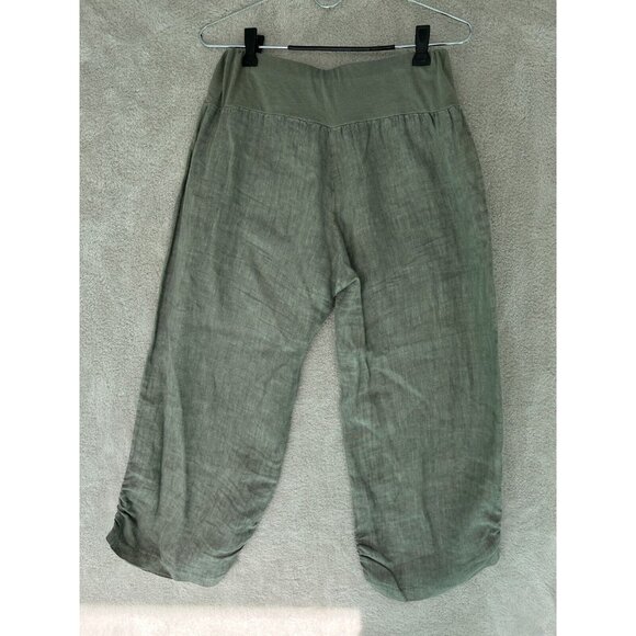 Linen Capri Trouser Italian Lagenlook EU/Large Cropped Wood Buttons Wide Leg - Picture 6 of 8